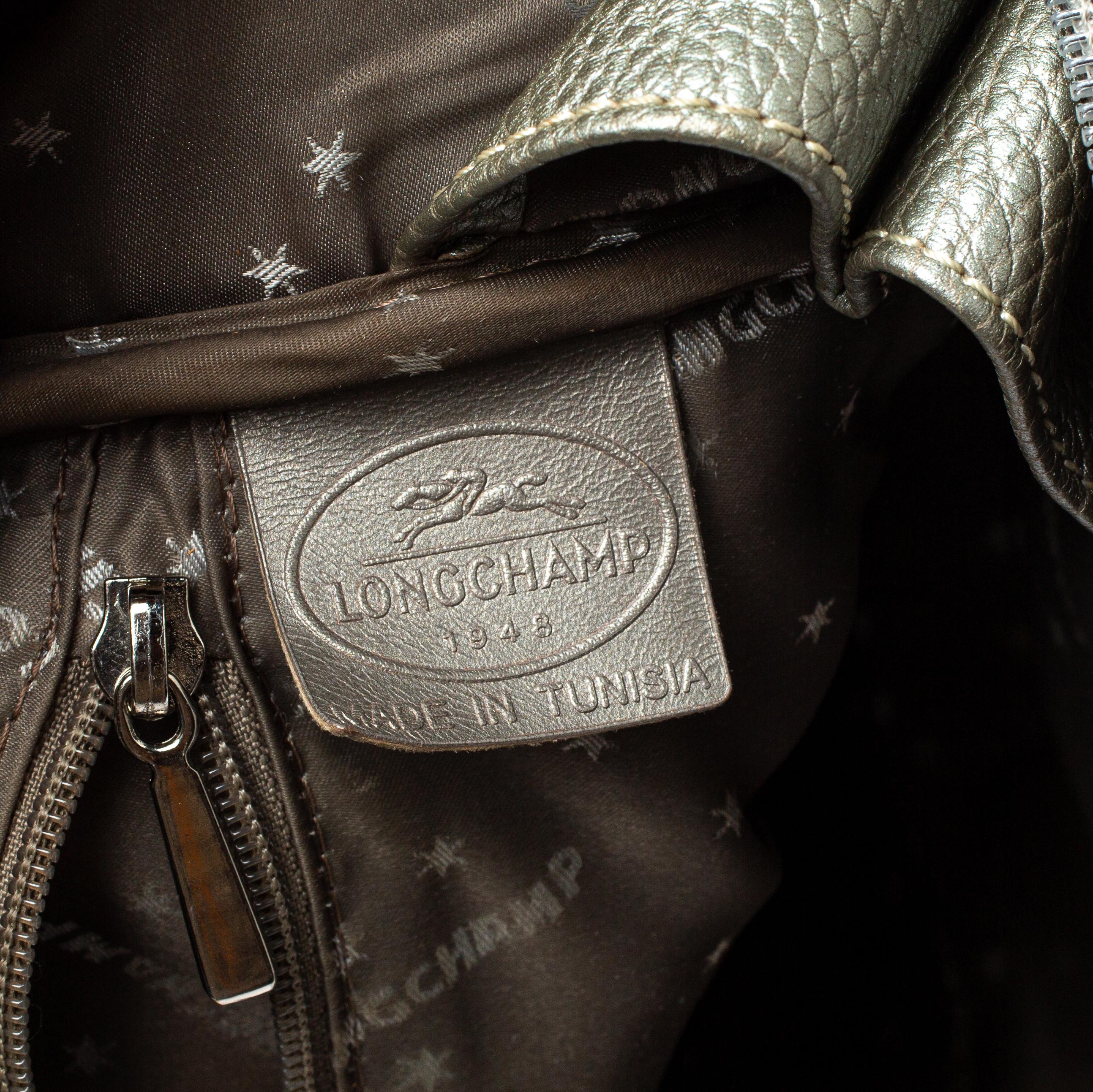 Longchamp Grey Leather Cosmos Satchel In Good Condition In Dubai, Al Qouz 2