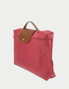 Longchamp Le Pliage Red Nylon Briefcase with Brown Leather Trim