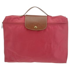 Longchamp Le Pliage Rote Nylon Aktentasche mit braunem Lederbesatz