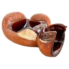 Vintage Longchamp Leather and Ceramic Boxing Glove Catchall, 1950s France