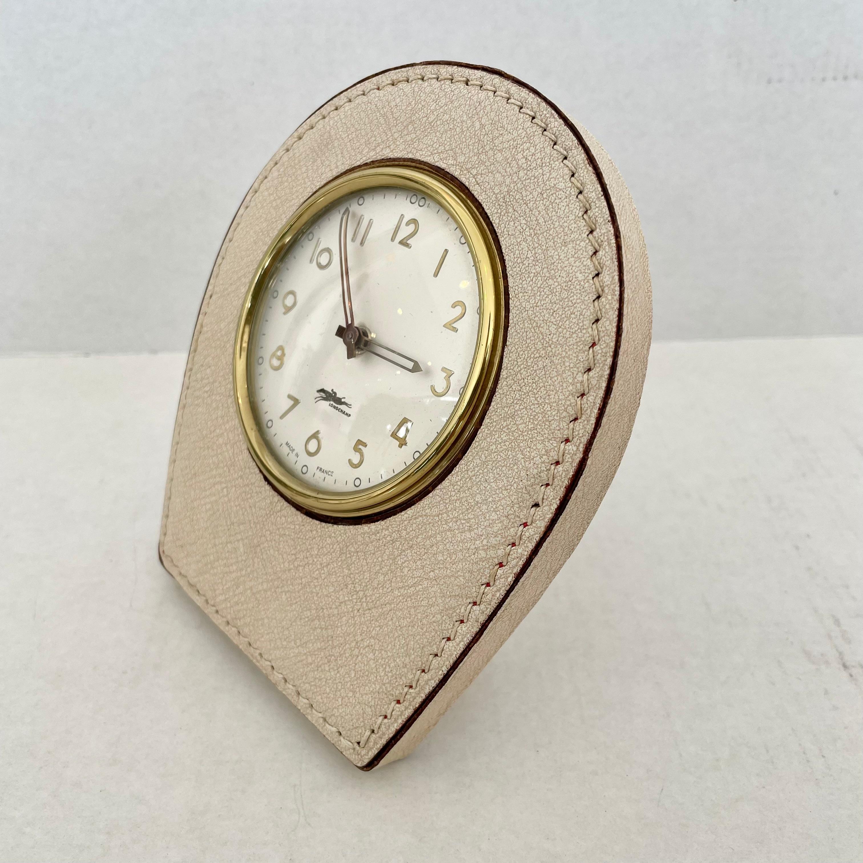 Brass Longchamp Leather Clock For Sale