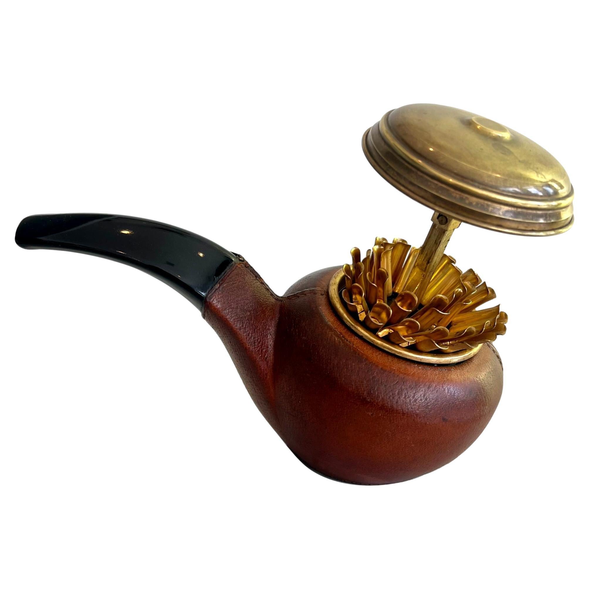 Longchamp Leather Pipe Cigarette Dispenser, 1960s France For Sale