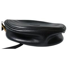 Vintage Longchamp Black Leather Crossbody Shoulder Bag, Made in France, 1980s