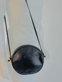 Vintage Longchamp Black Leather Crossbody Shoulder Bag, Made in France, 1980s