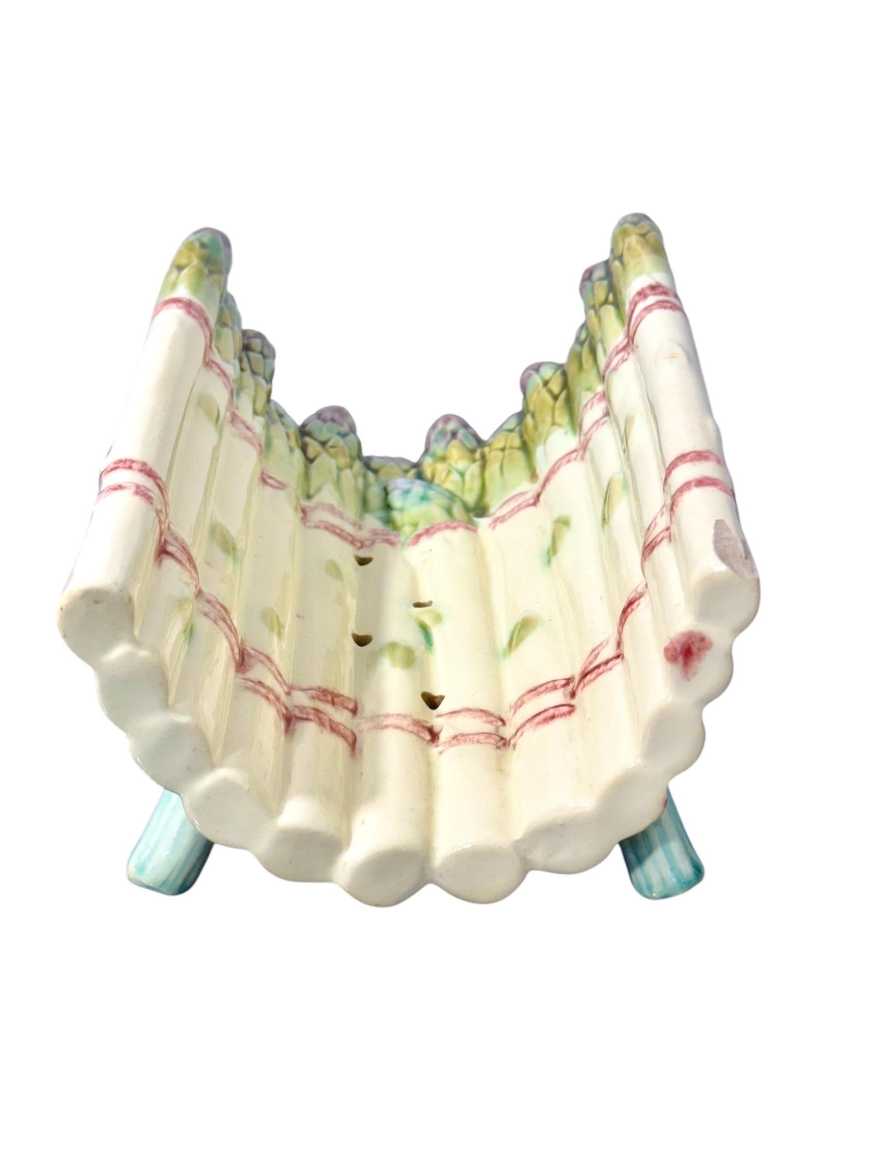 Serveur à asperges avec égouttoir en majolique de Longchamp, fin du 19e siècle en vente 3