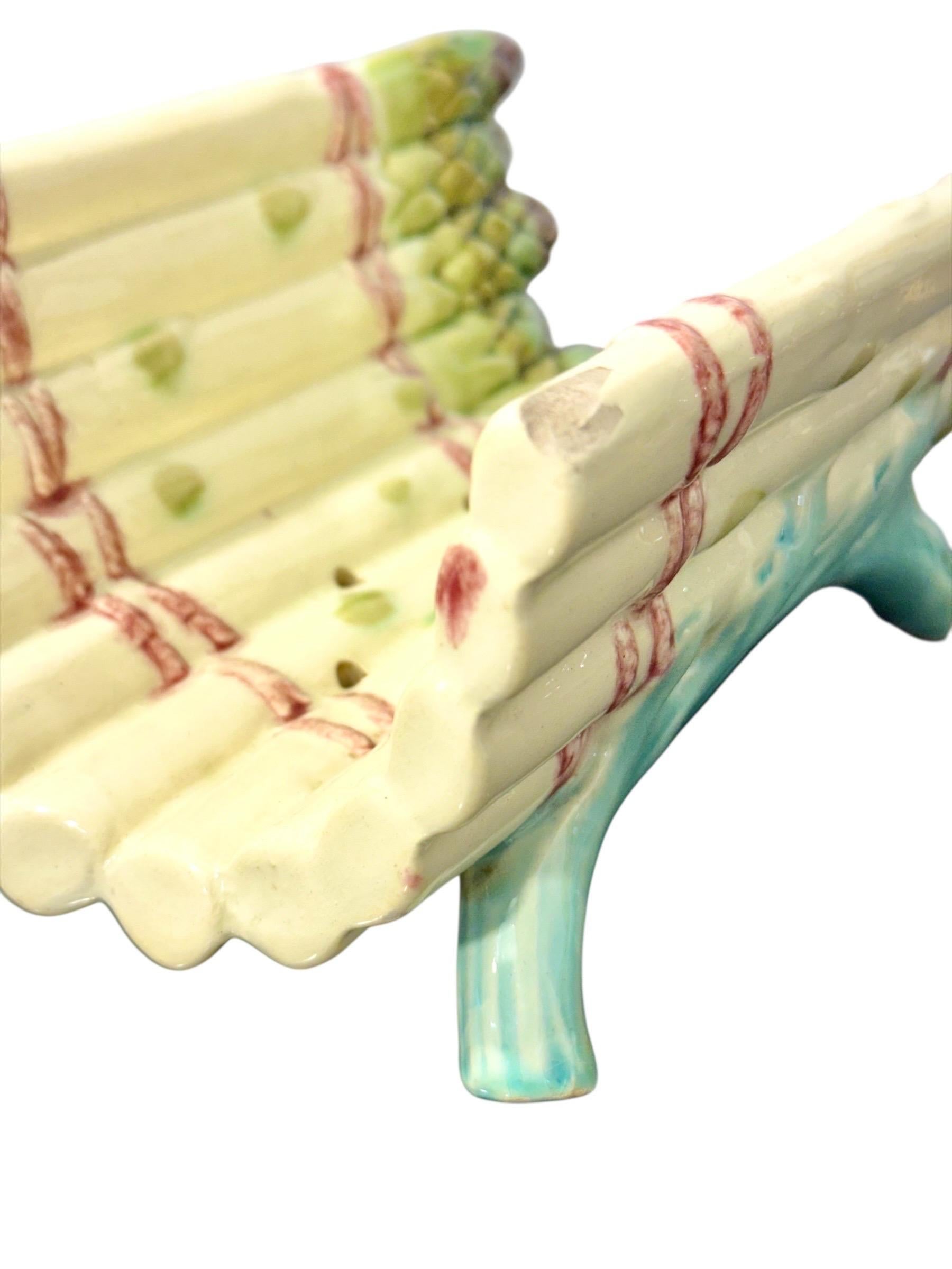 Serveur à asperges avec égouttoir en majolique de Longchamp, fin du 19e siècle en vente 4