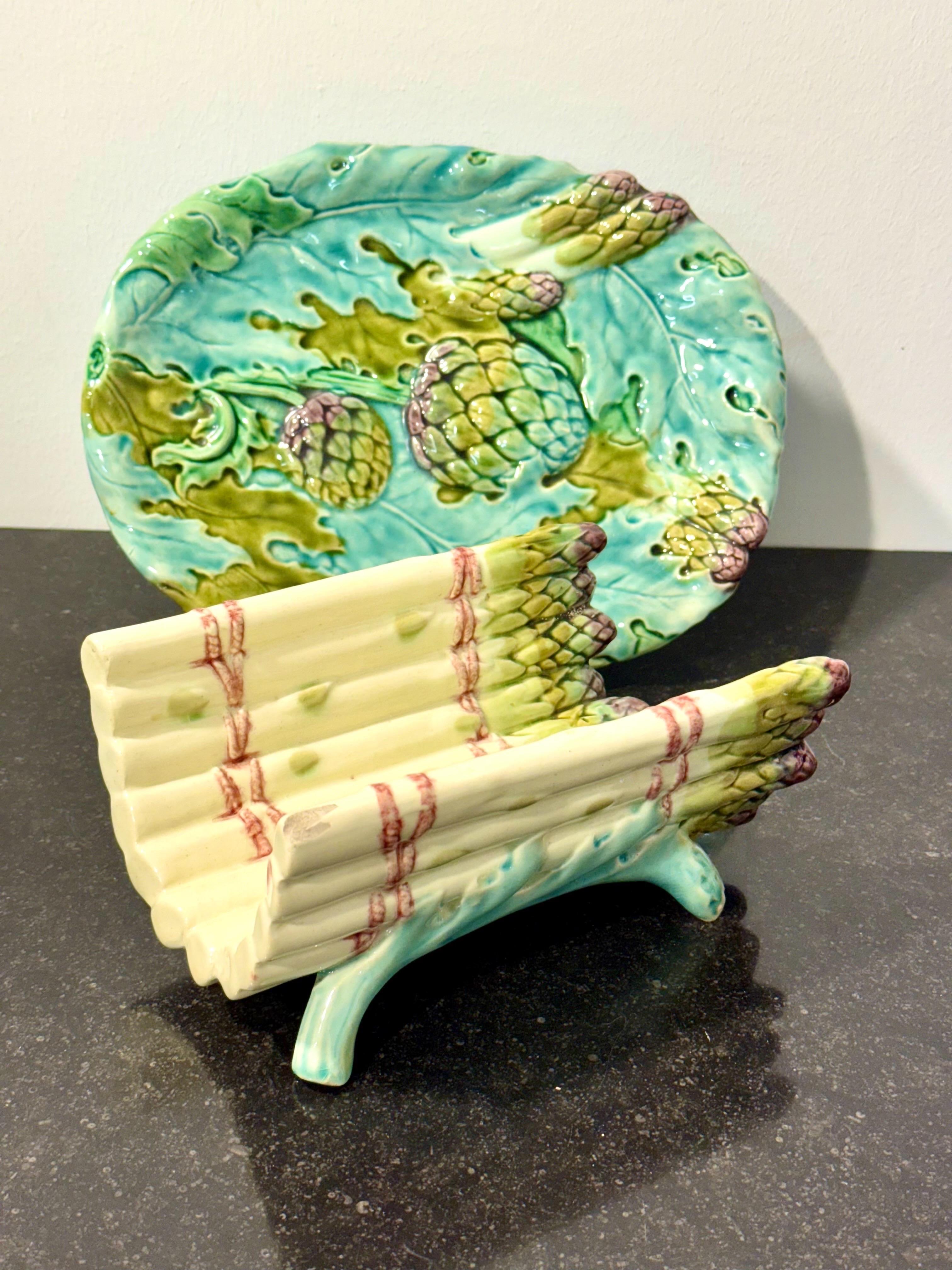 Serveur à asperges avec égouttoir en majolique de Longchamp, fin du 19e siècle en vente 6