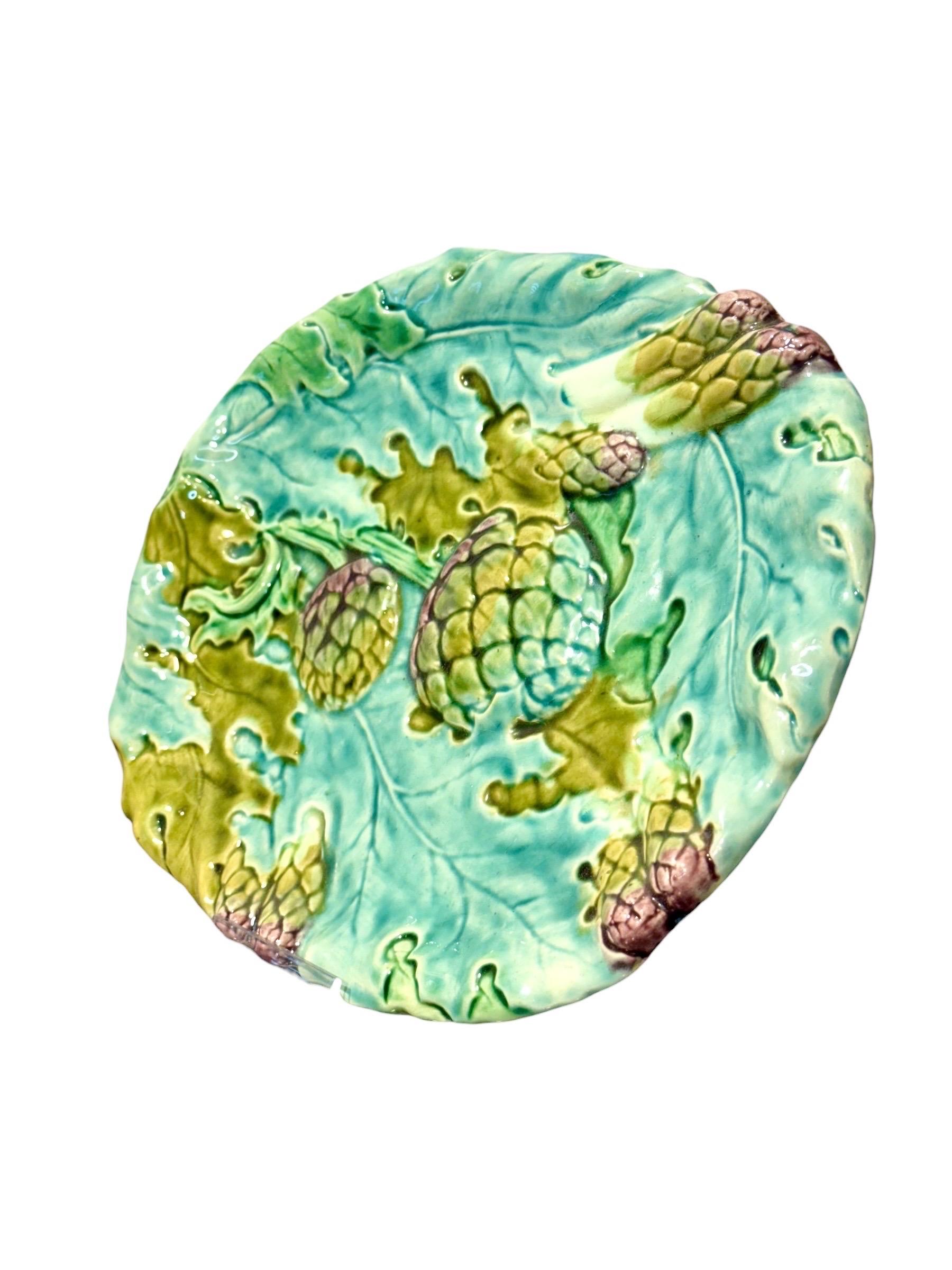 Serveur à asperges avec égouttoir en majolique de Longchamp, fin du 19e siècle en vente 9