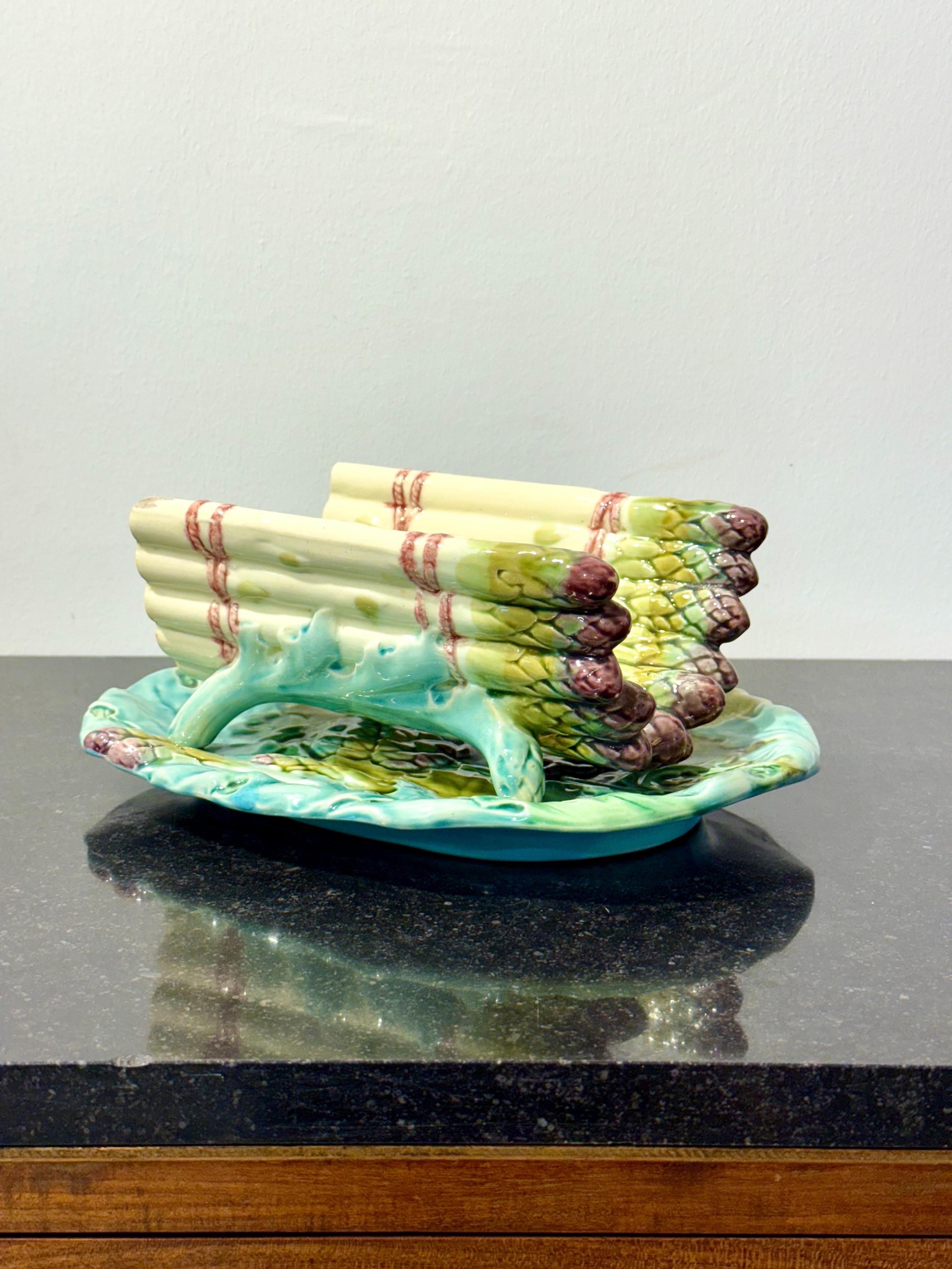 Serveur à asperges avec égouttoir en majolique de Longchamp, fin du 19e siècle en vente 10