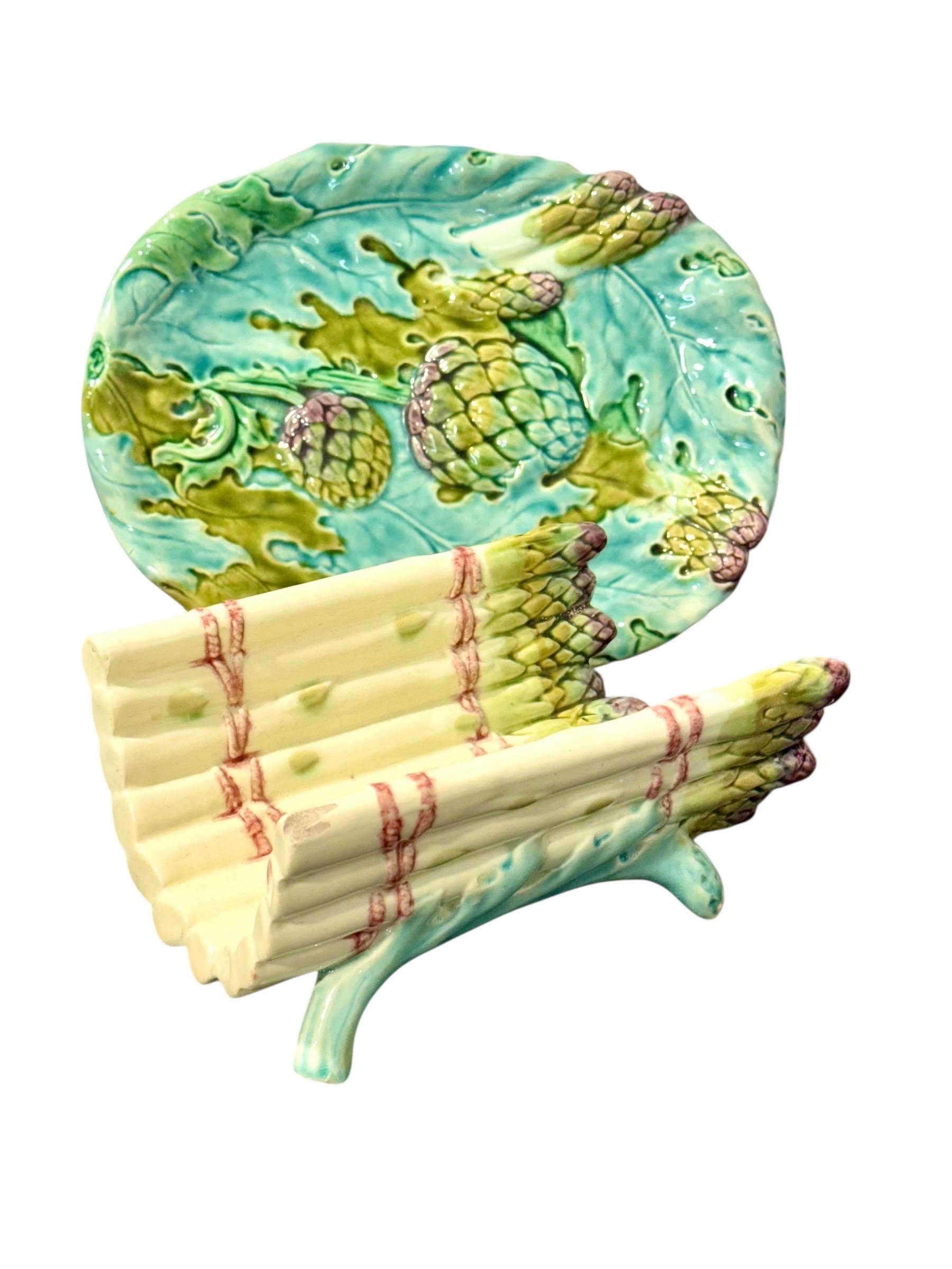Serveur à asperges avec égouttoir en majolique de Longchamp, fin du 19e siècle en vente 1