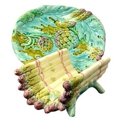 Longchamp Majolica Asparagus Server With Drip Plate, Late 19th Century