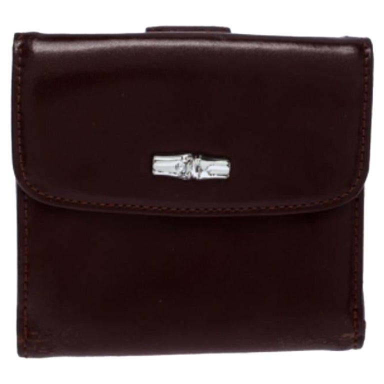 Longchamp Maroon Leather Roseau Compact Wallet