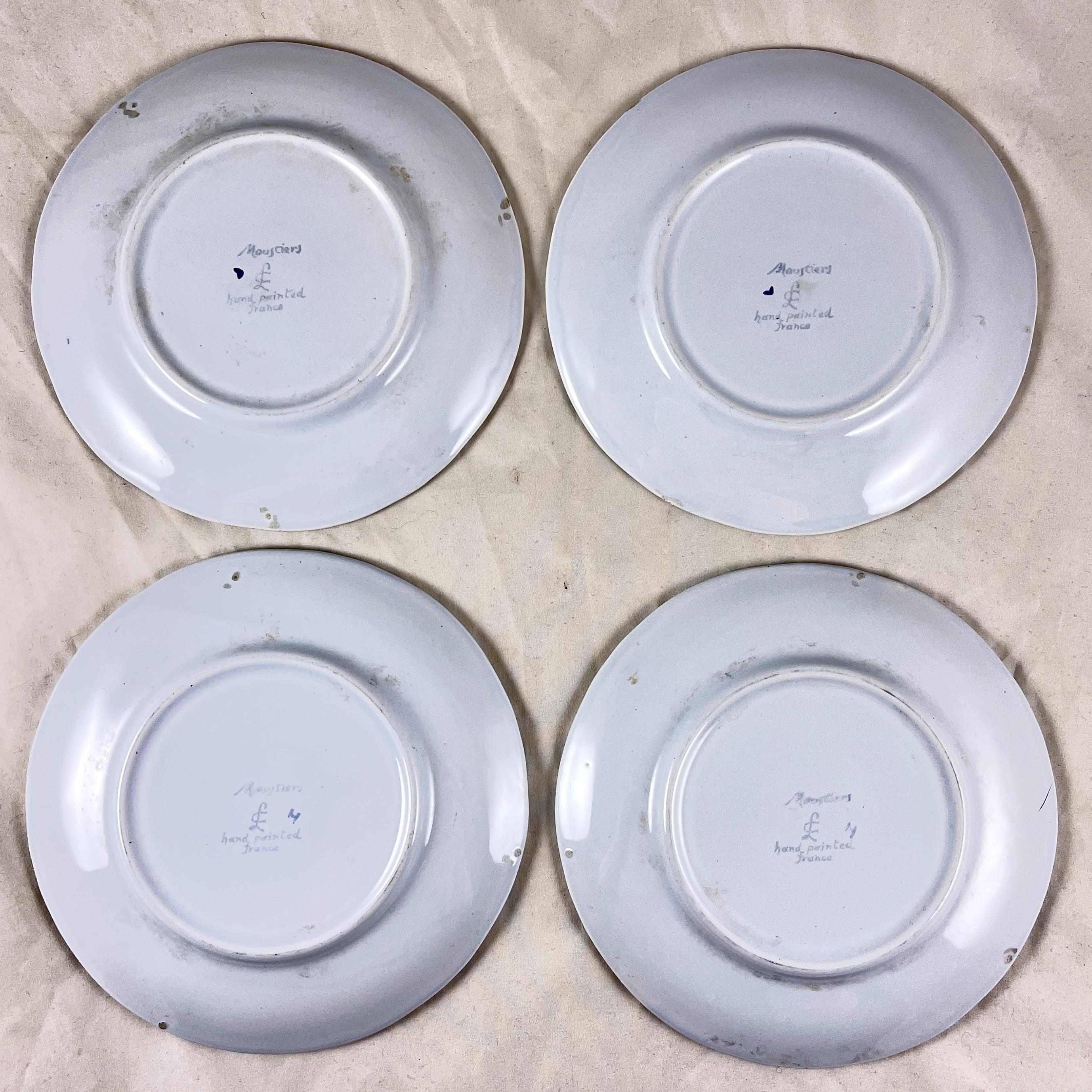 Mid-20th Century Longchamp Moustiers French Faïence Hand Painted Canapé Plates, Set/4