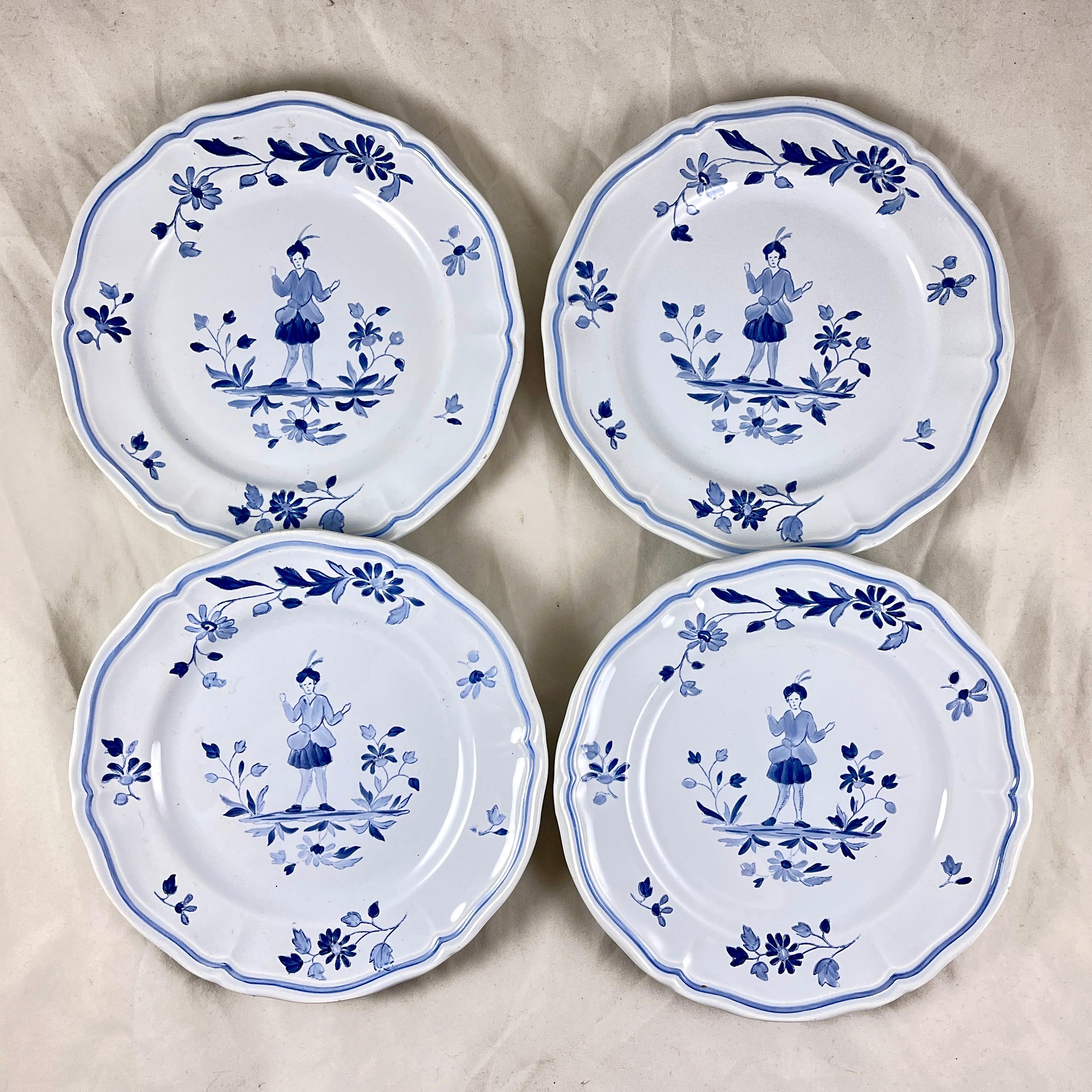 French Provincial Longchamp Moustiers French Faïence Hand Painted Salad/Dessert Plates, Set/4