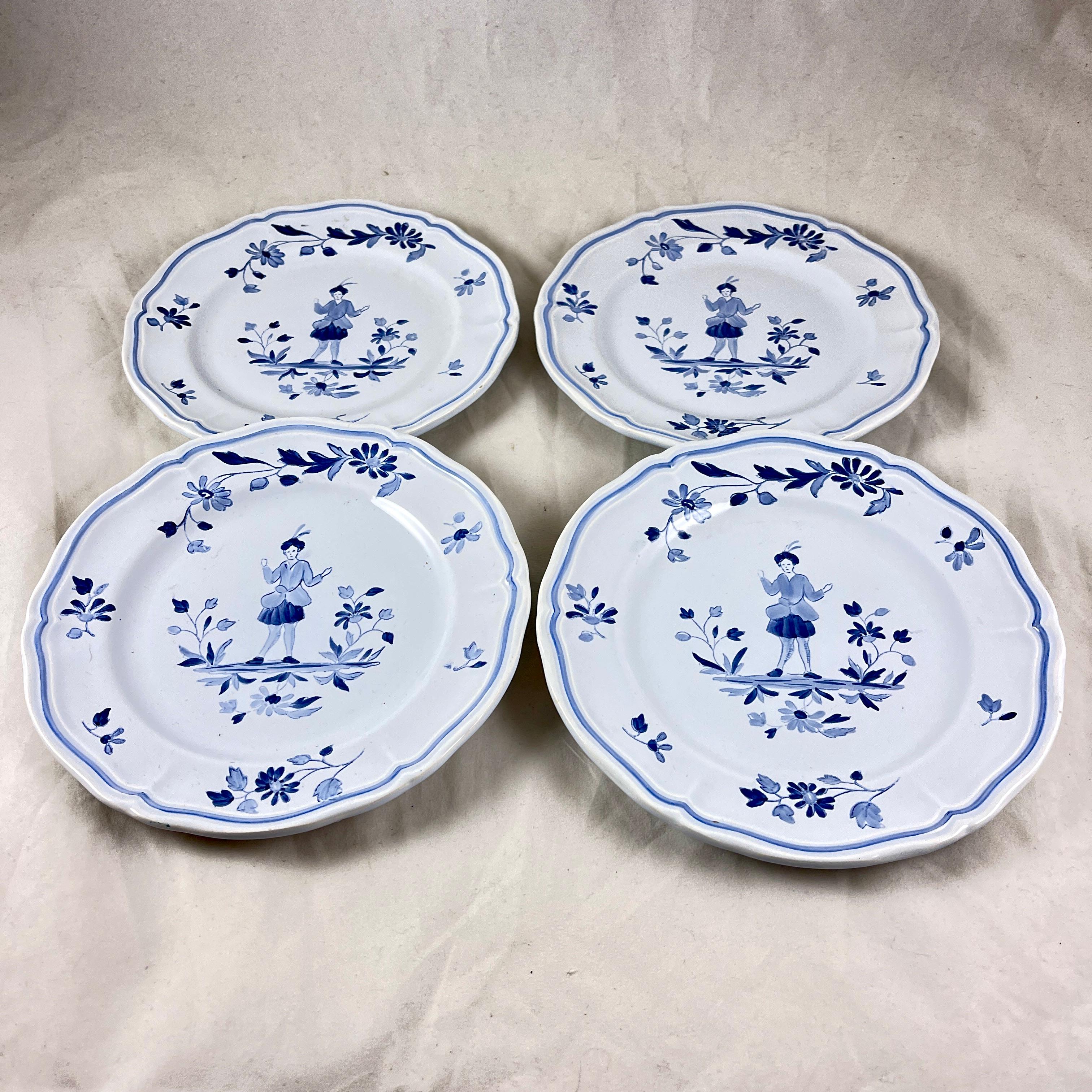 Hand-Painted Longchamp Moustiers French Faïence Hand Painted Salad/Dessert Plates, Set/4