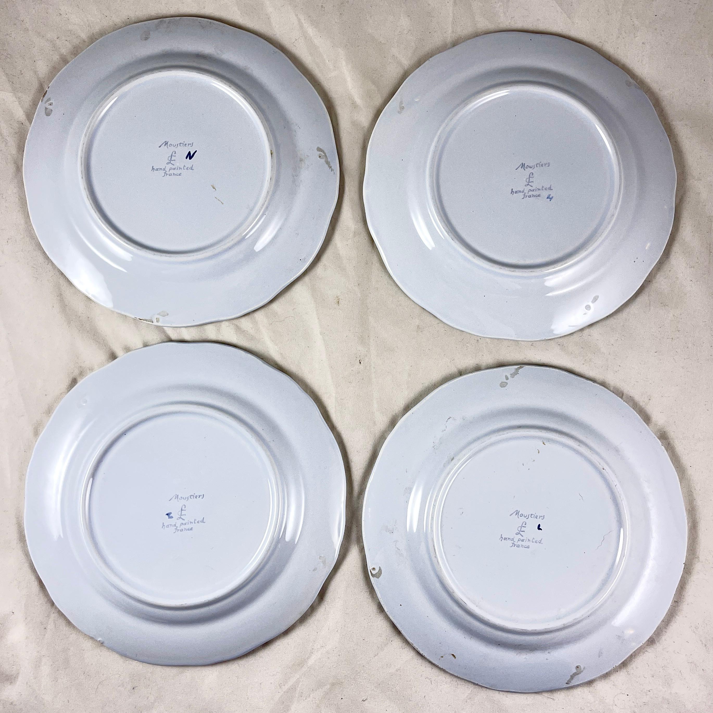 Longchamp Moustiers French Faïence Hand Painted Salad/Dessert Plates, Set/4 In Good Condition In Philadelphia, PA