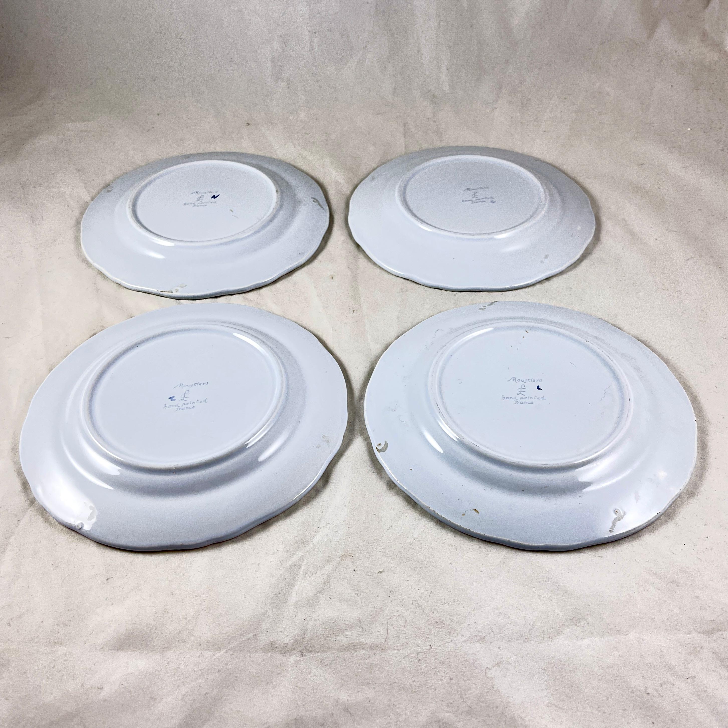 Mid-20th Century Longchamp Moustiers French Faïence Hand Painted Salad/Dessert Plates, Set/4