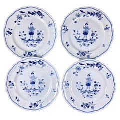 Vintage Longchamp Moustiers French Faïence Hand Painted Salad/Dessert Plates, Set/4