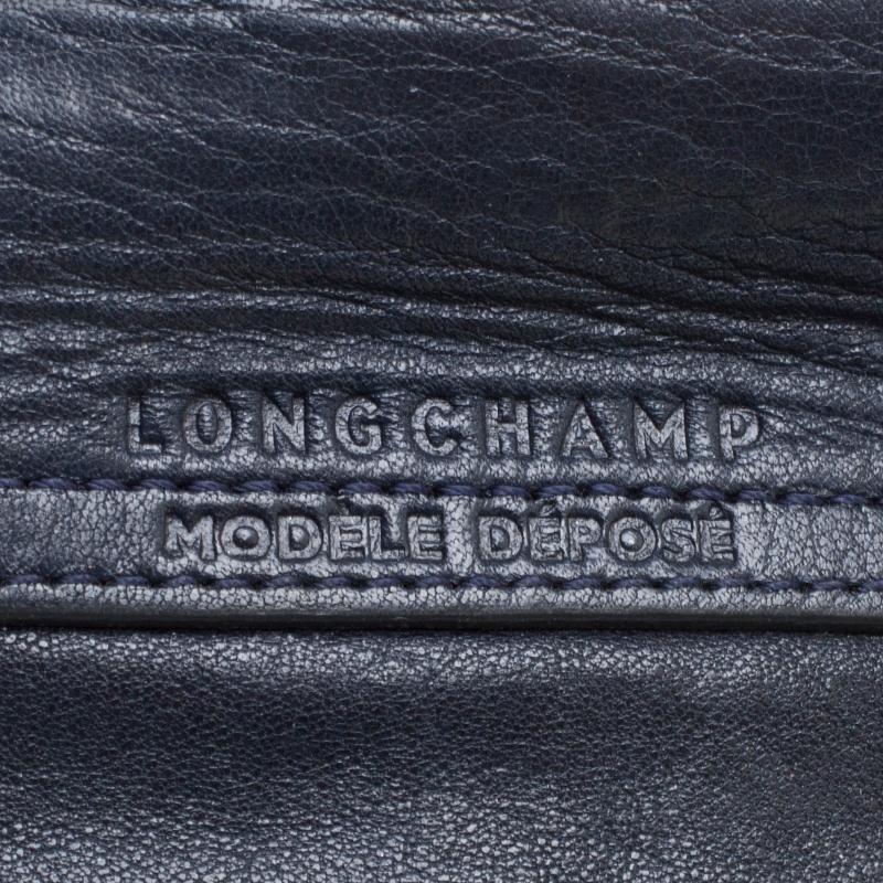 Women's Longchamp Navy Blue Leather Small Le Pliage Tote For Sale