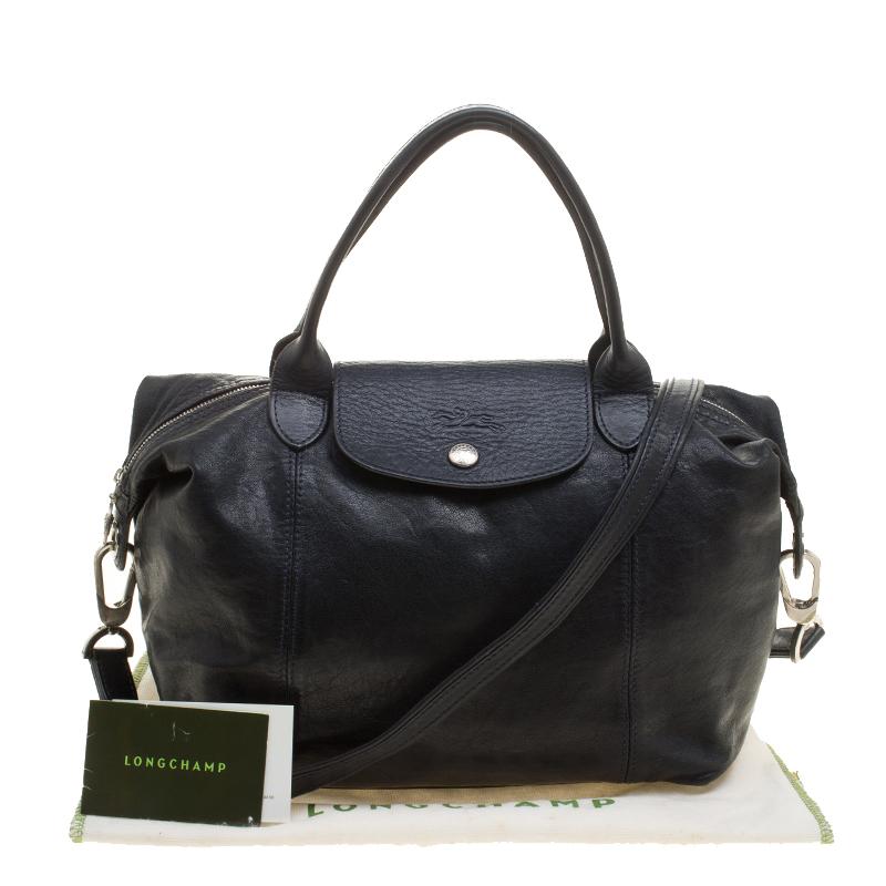 Longchamp Navy Blue Leather Small Le Pliage Tote For Sale 1