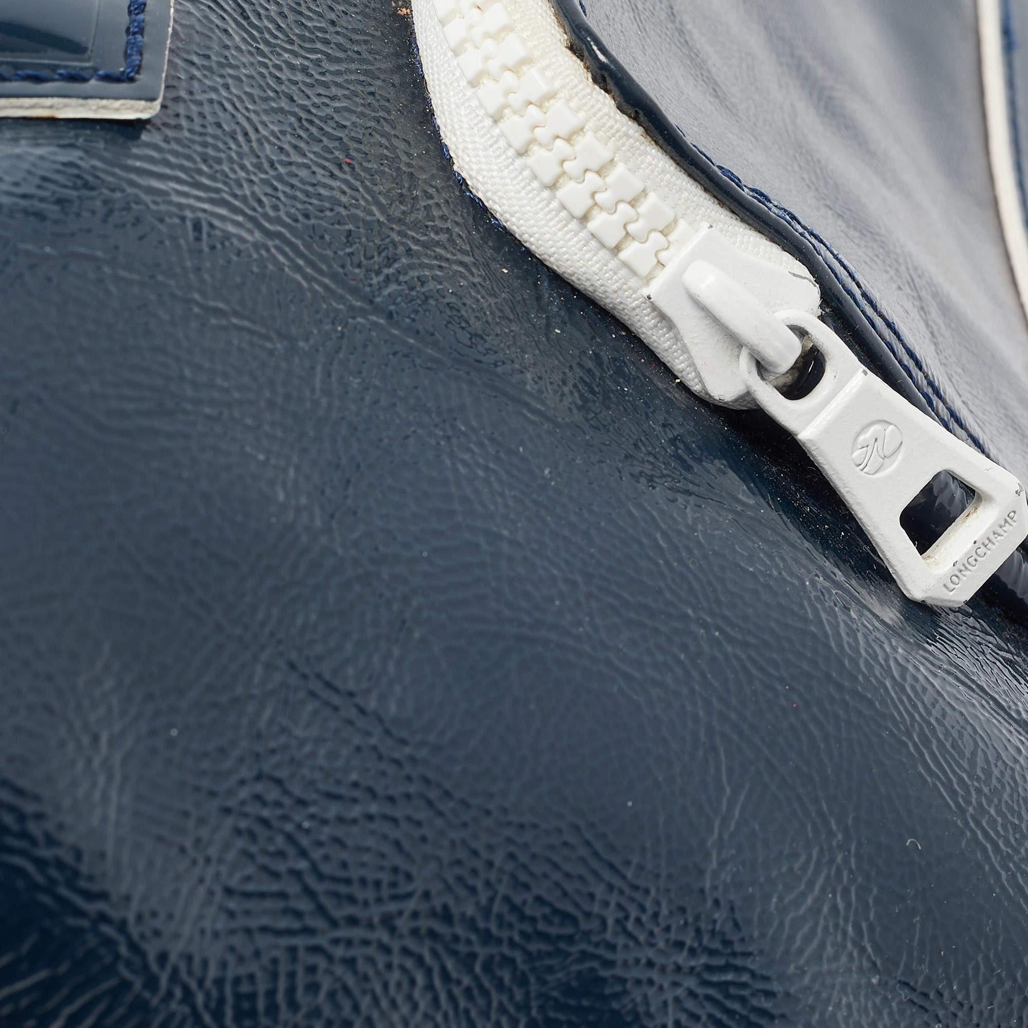  Longchamp - Sac Legend en cuir verni bleu marine/blanc Pour femmes 