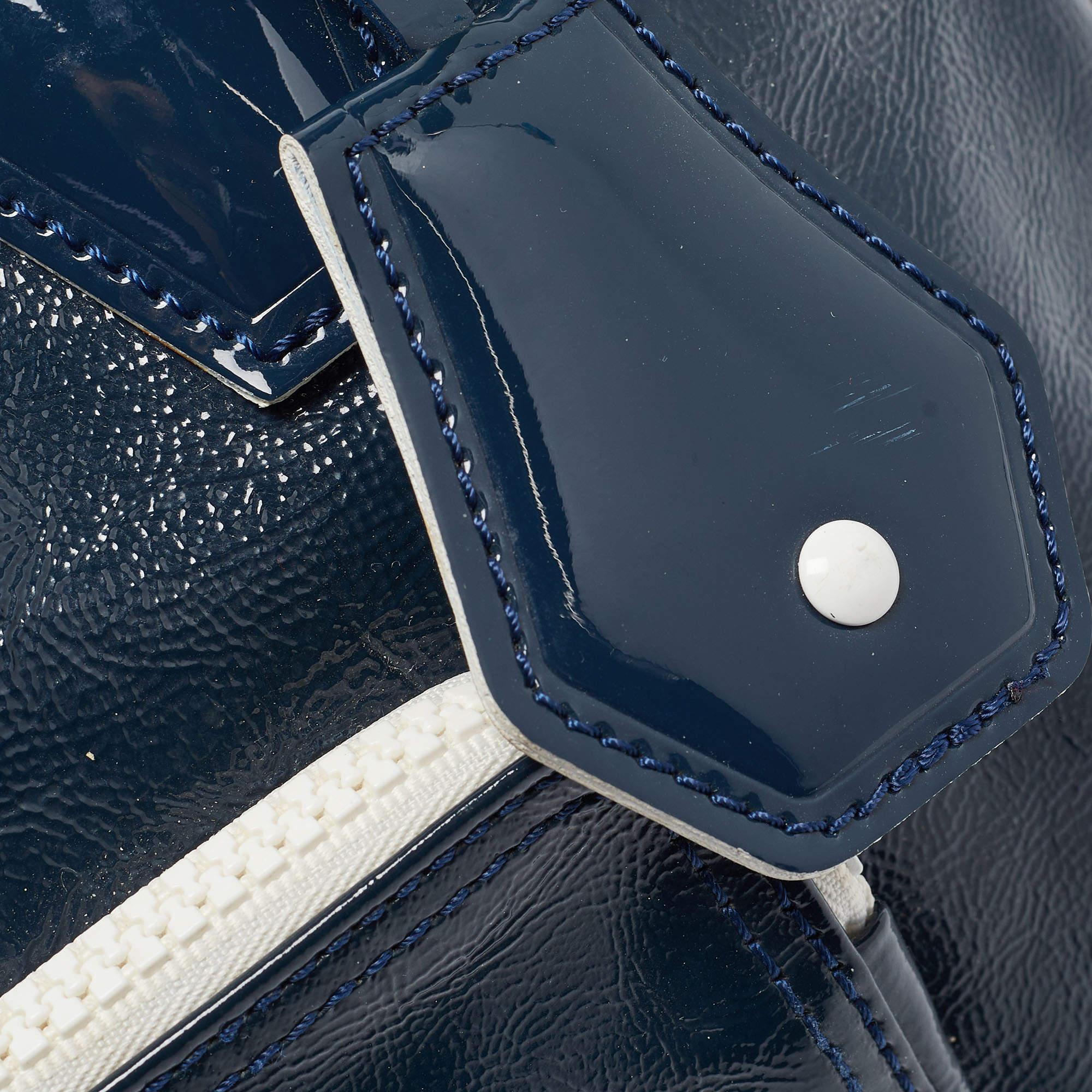 Longchamp - Sac Legend en cuir verni bleu marine/blanc 3