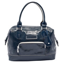 Longchamp - Sac Legend en cuir verni bleu marine/blanc