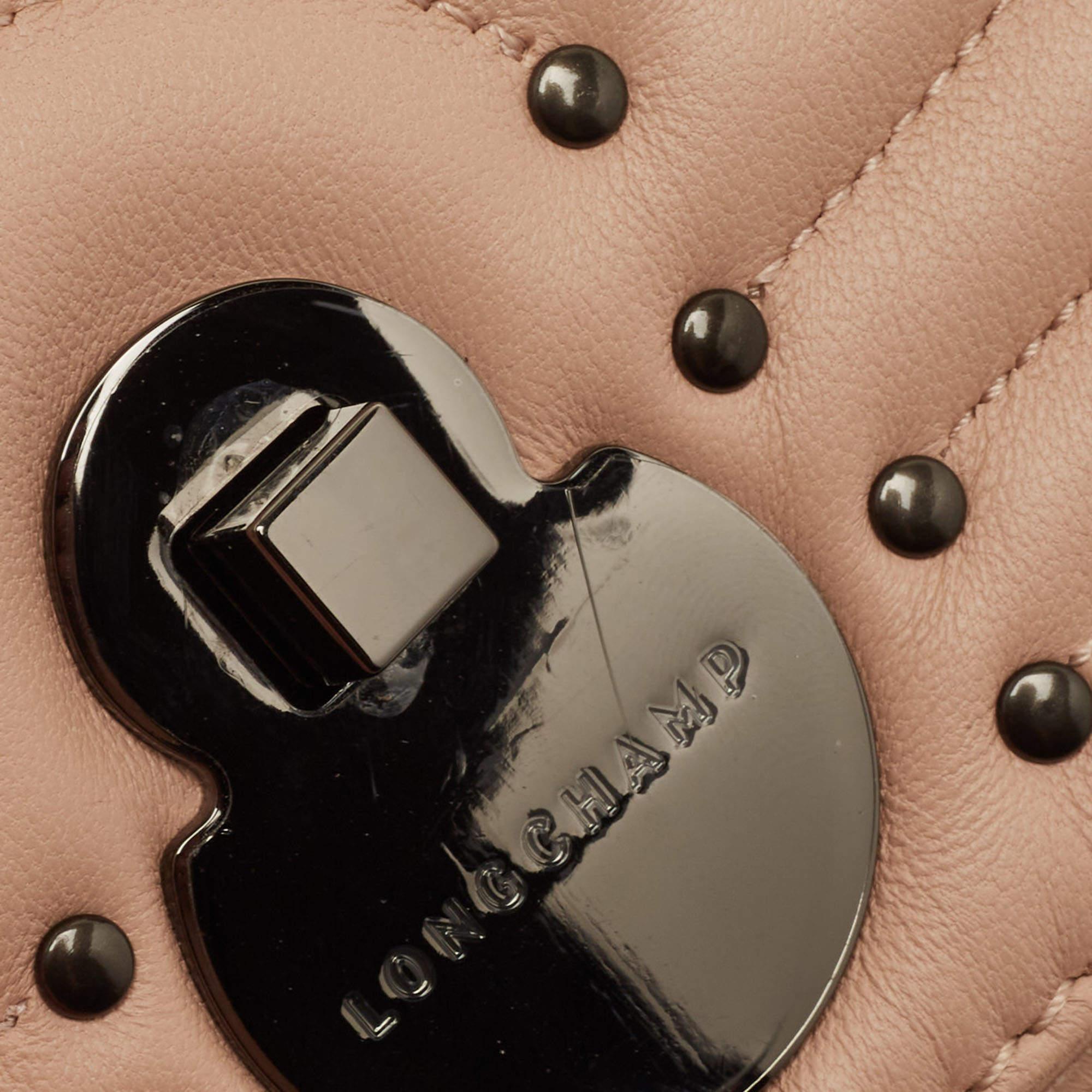Longchamp Old Rose Leder-Umhängetasche mit Nieten und Cavalcade-Klappe 5
