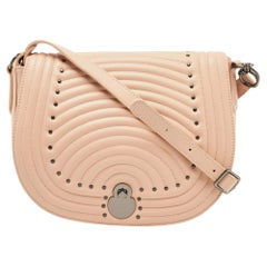 Longchamp Old Rose Leather Studded Cavalcade Flap Crossbody Bag