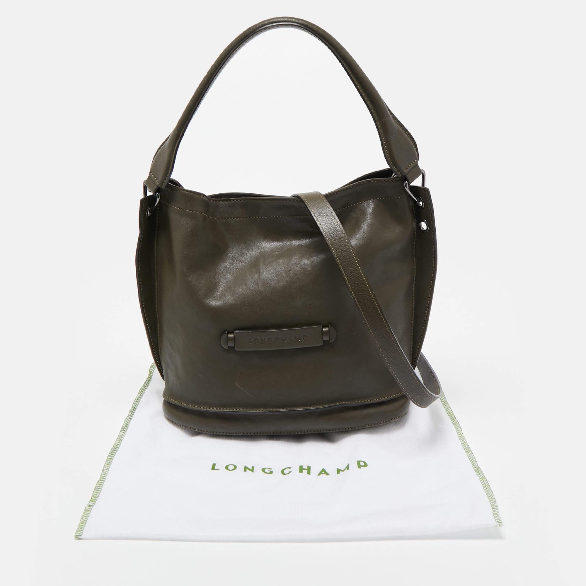 Longchamp Olive Green Leather 3D Bucket Bag 6