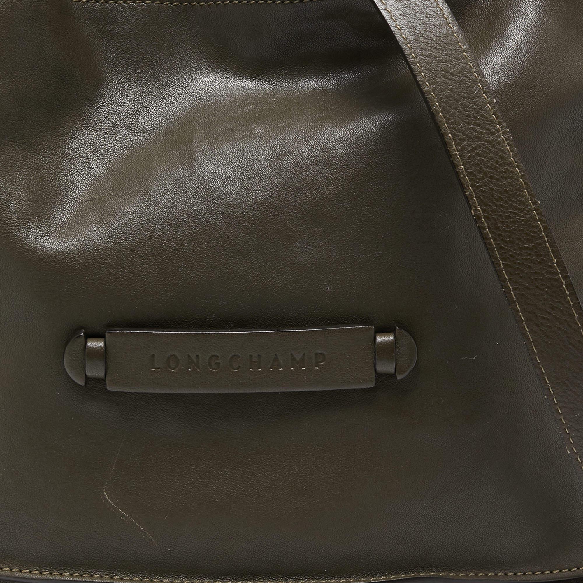 Longchamp Olive Green Leather 3D Bucket Bag 1