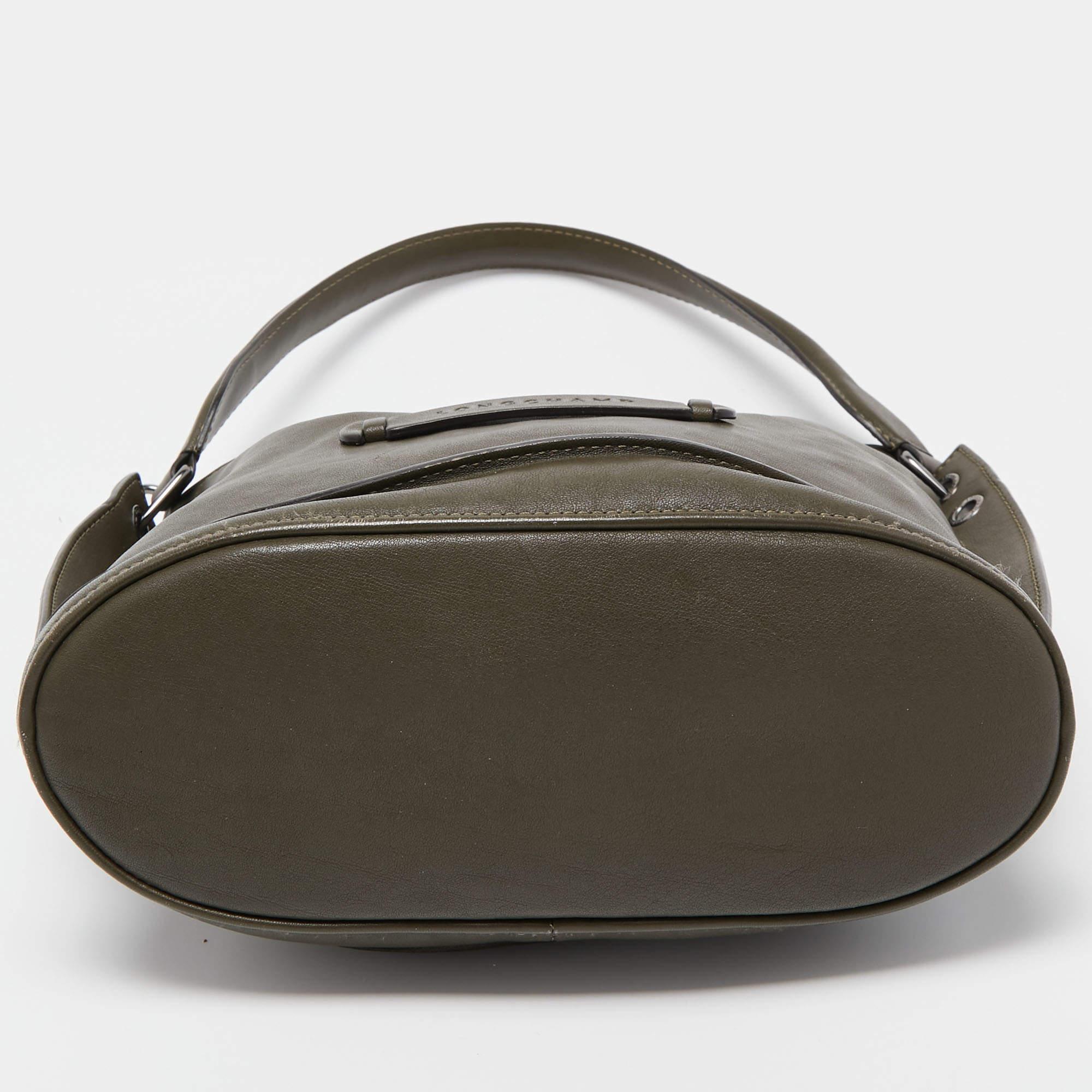 Longchamp Olive Green Leather 3D Bucket Bag 2