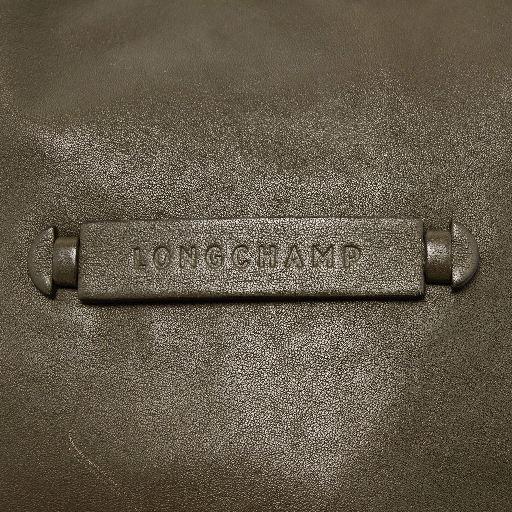 Longchamp Olive Green Leather 3D Bucket Bag 4