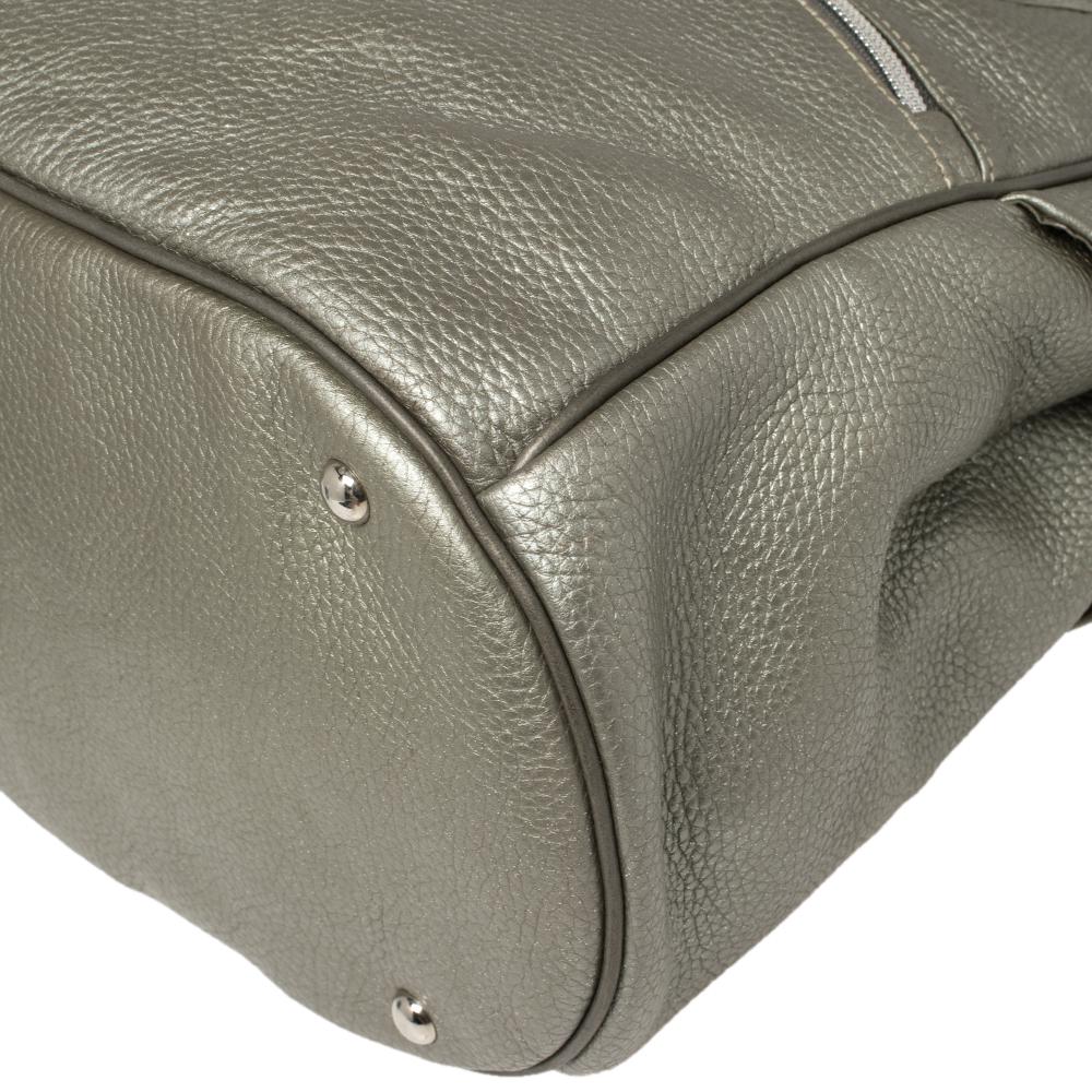 Longchamp Pale Green Shimmer Leather Zip Satchel 3