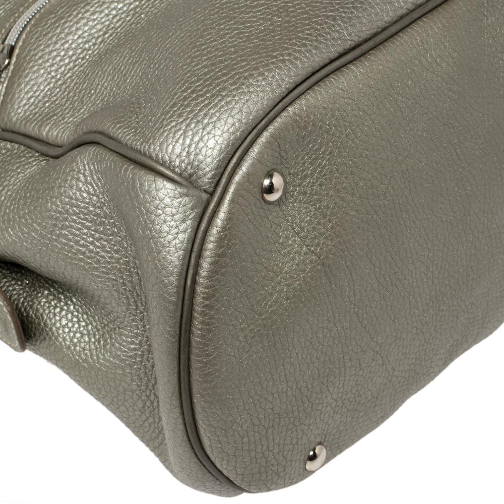 Longchamp Pale Green Shimmer Leather Zip Satchel 4