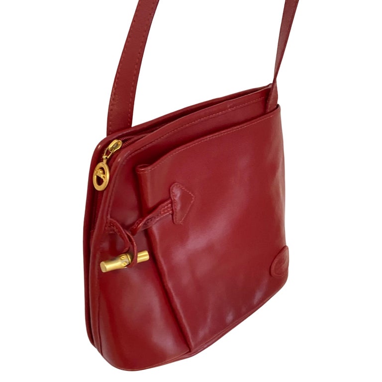 LONGCHAMP Paris Vintage Red Leather Crossbody Asymmetrical foldover Bag at  1stDibs