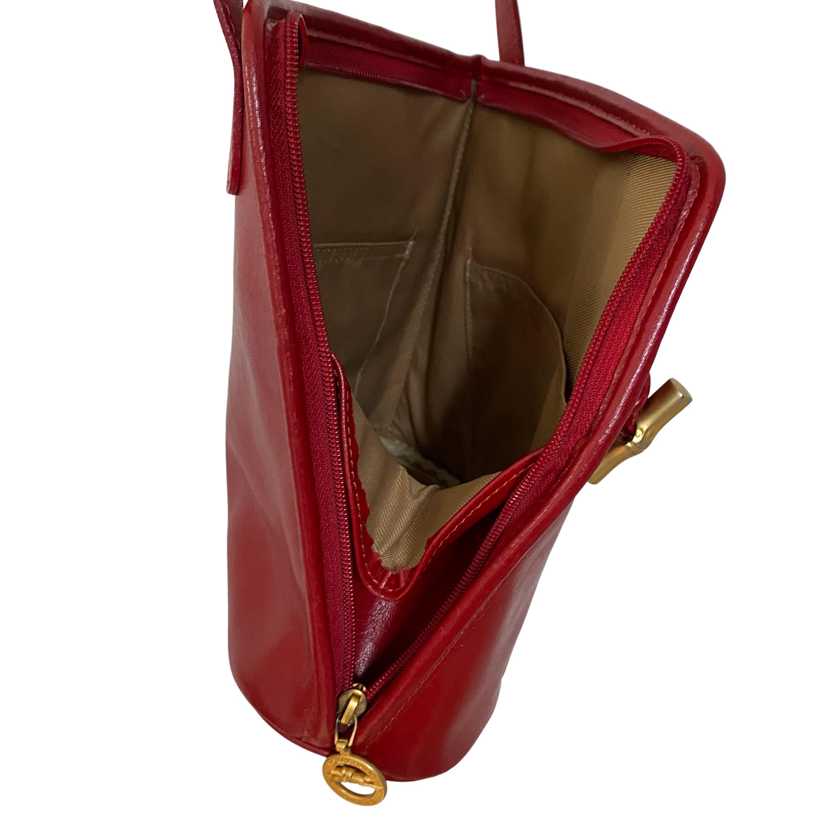 Brown LONGCHAMP Paris Vintage Red Leather Crossbody Asymmetrical foldover Bag