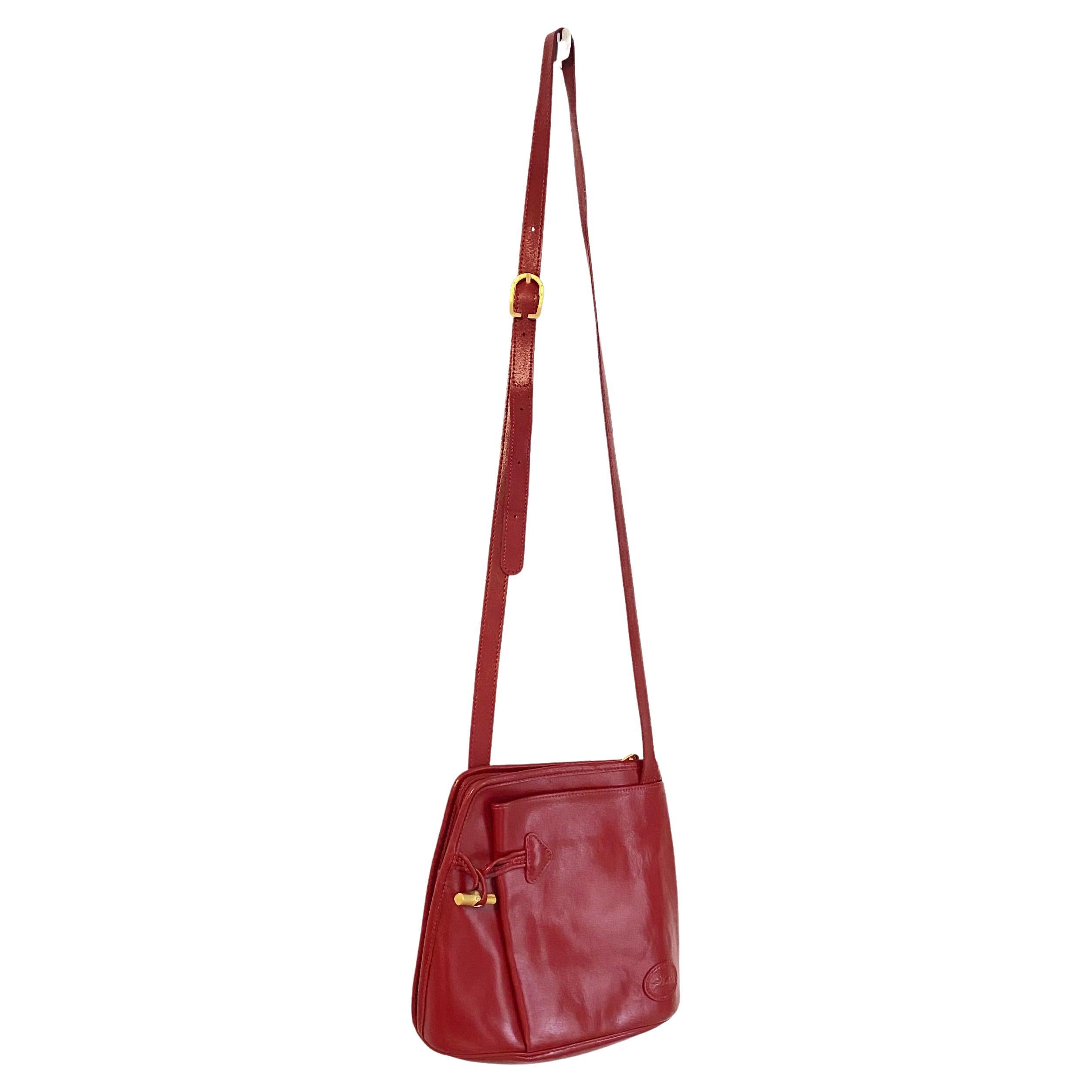 LONGCHAMP Paris Vintage Red Leather Crossbody Asymmetrical foldover Bag at  1stDibs