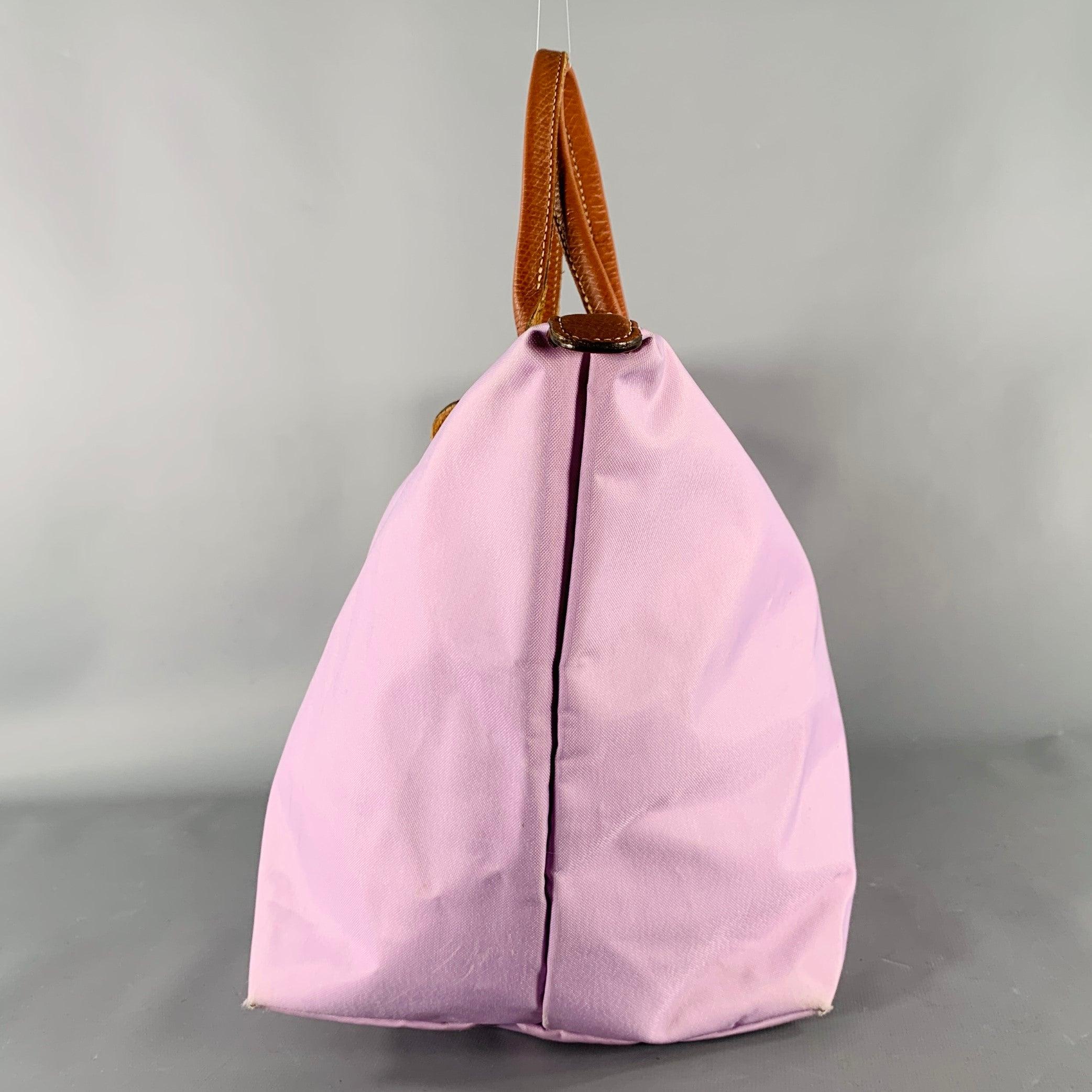 Men's LONGCHAMP Purple Brown Mixed Materials Nylon Leather Tote Handbag For Sale