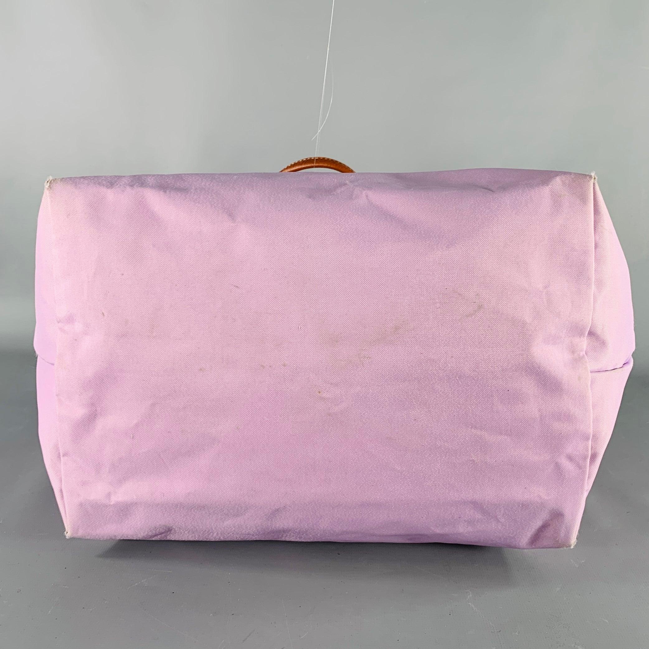 LONGCHAMP Purple Brown Mixed Materials Nylon Leather Tote Handbag For Sale 3