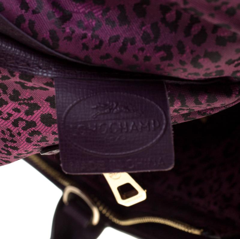 Longchamp Purple Leather Le Pliage Heritage Tote In New Condition In Dubai, Al Qouz 2