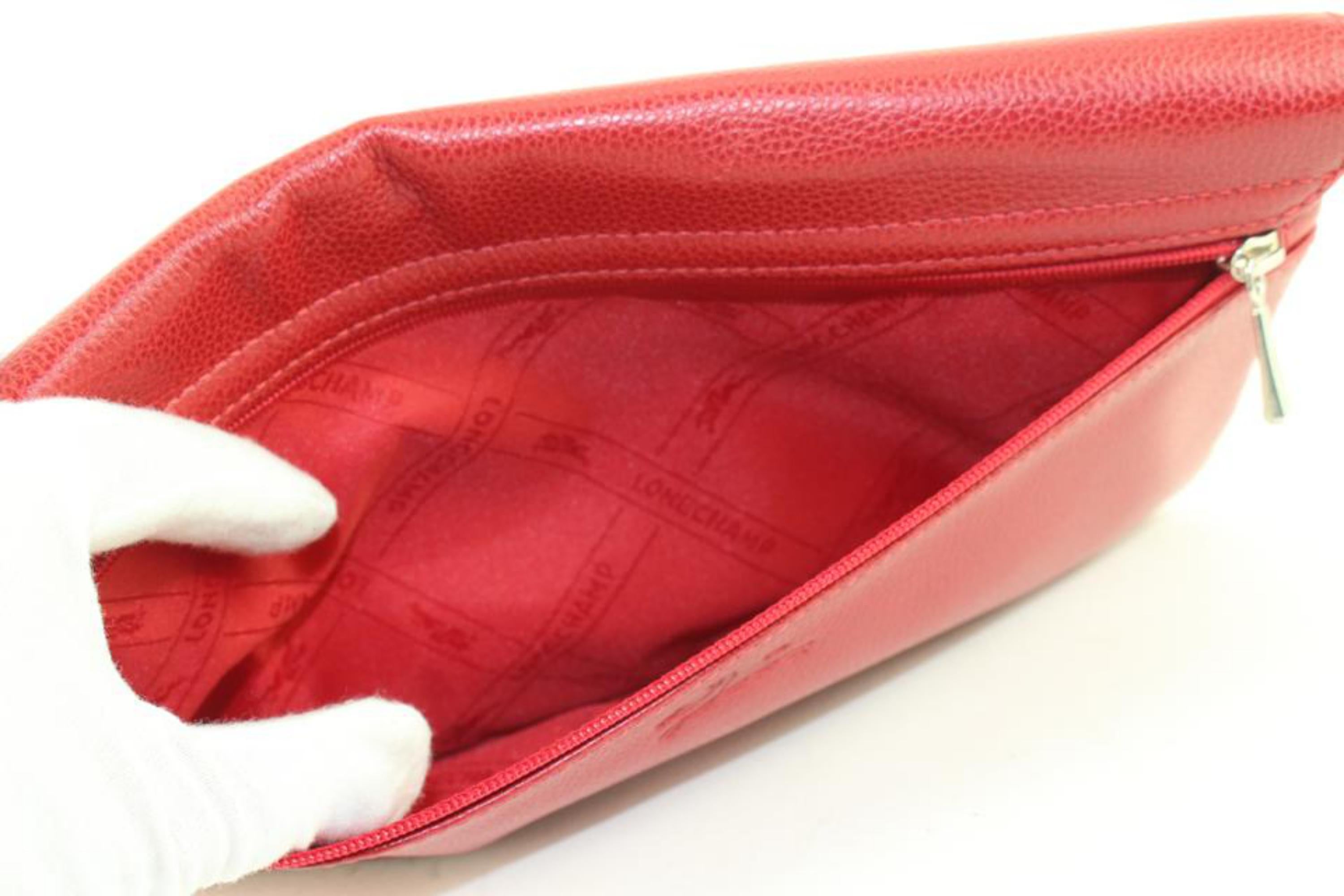 Longchamp Red Leather Lock Flap Clutch 9LC113 For Sale 3