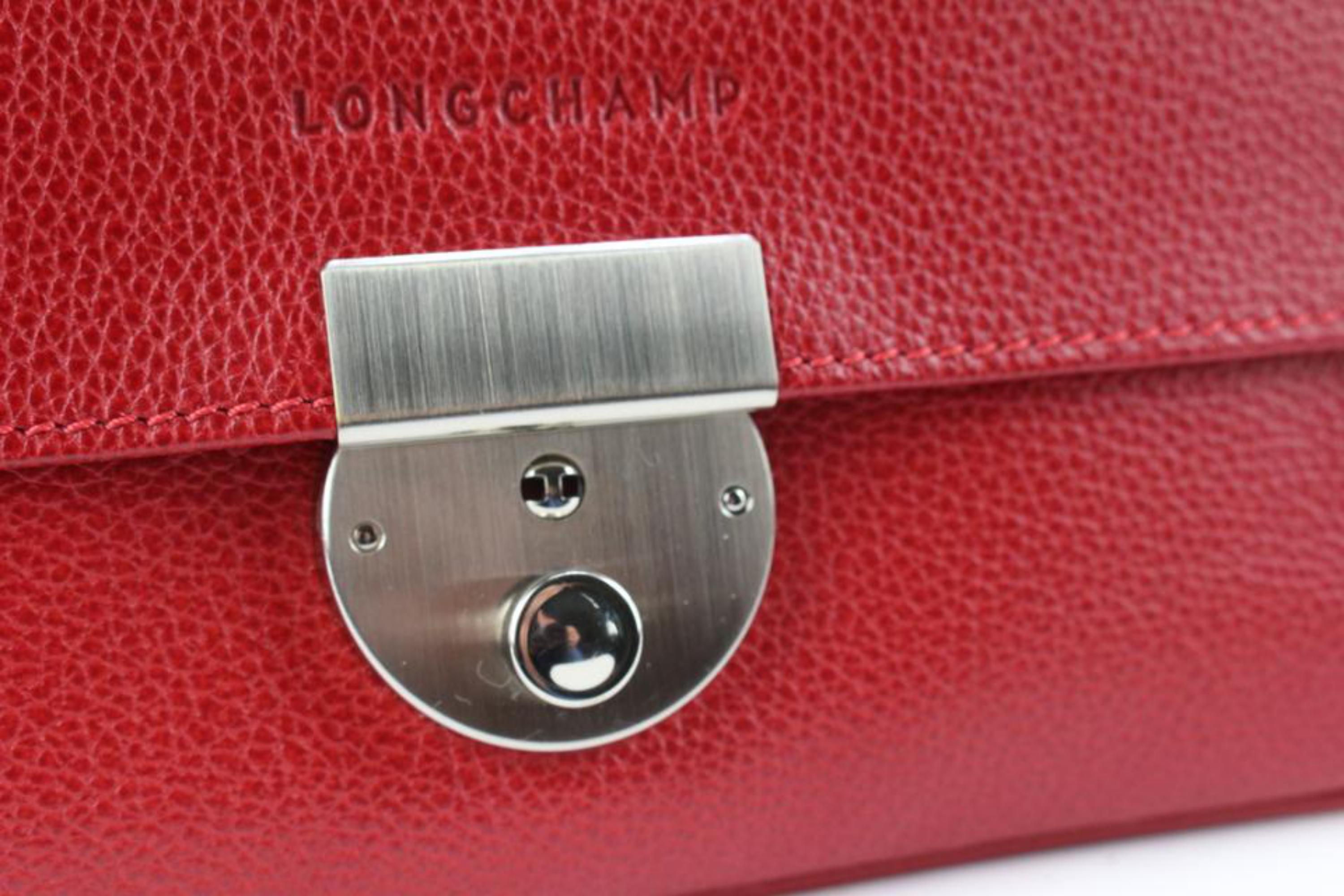 Women's Longchamp Red Leather Lock Flap Clutch 9LC113 For Sale