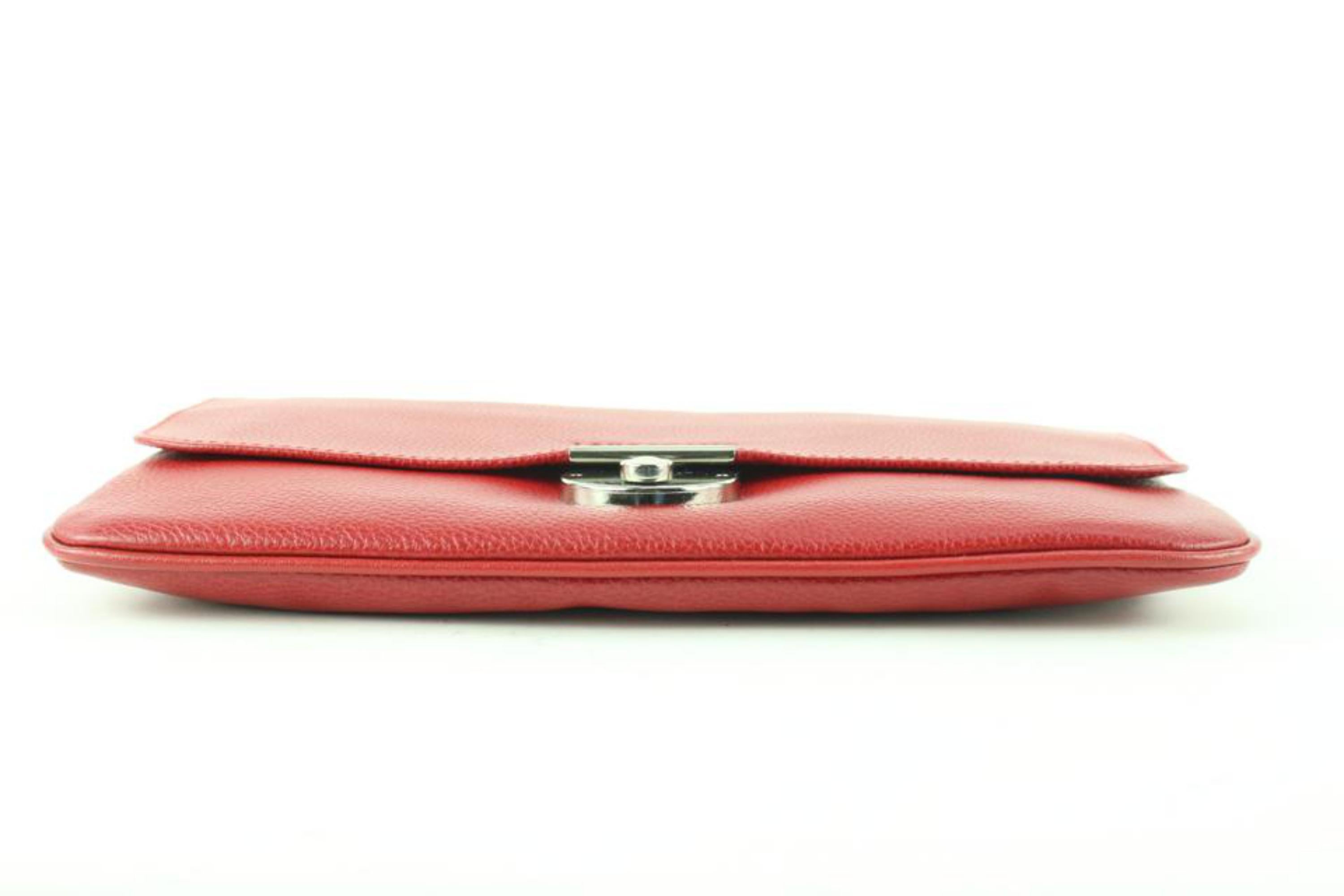 Longchamp Red Leather Lock Flap Clutch 9LC113 For Sale 1