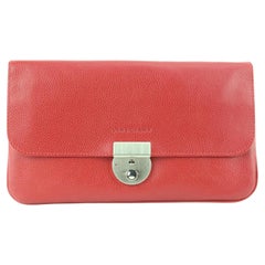 Longchamp Red Leather Lock Flap Clutch 9LC113