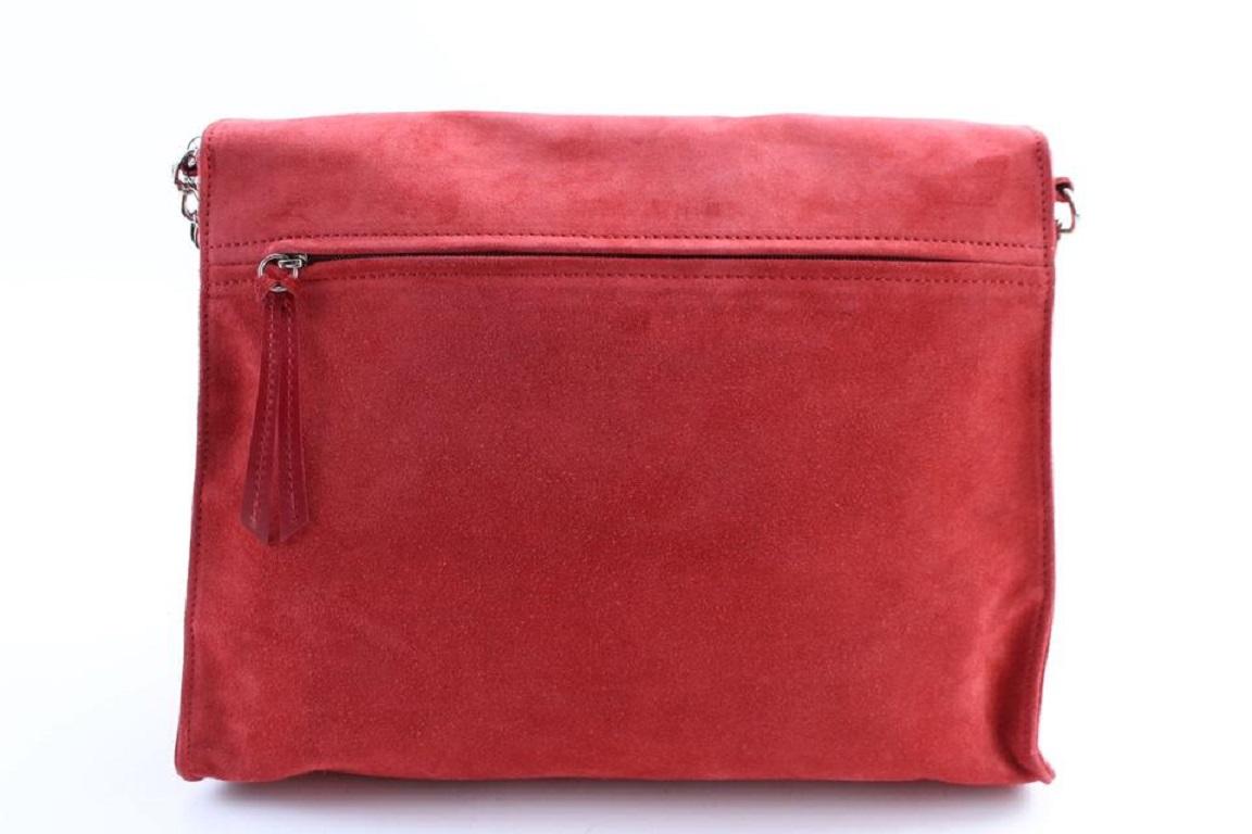 Longchamp Red Paris Rocks Folk Suede Chain Flap Bag243lc56 For Sale 1