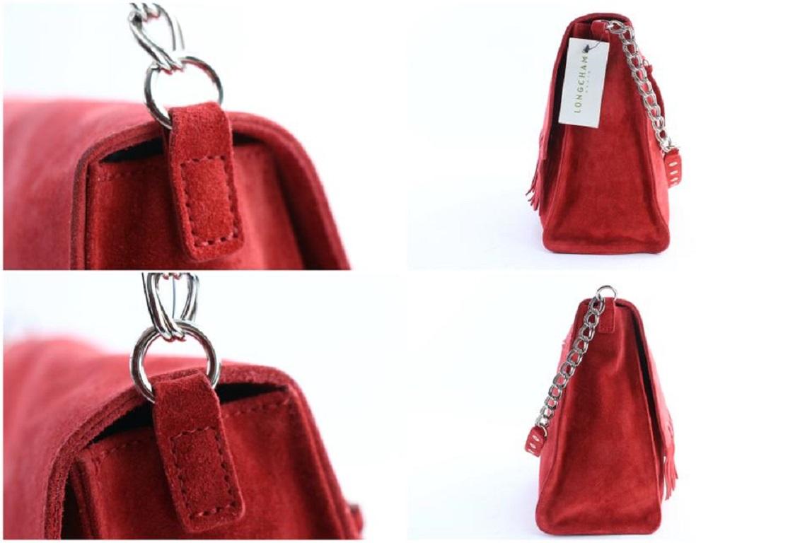 Longchamp Red Paris Rocks Folk Suede Chain Flap Bag243lc56 For Sale 2