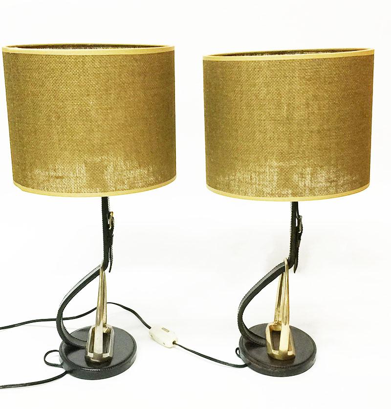 Longchamp Stirrup Stitched Leather Lamps, France, 1950s For Sale 1