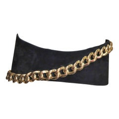 Longchamp Suede Belt with Gold Chain 1990s