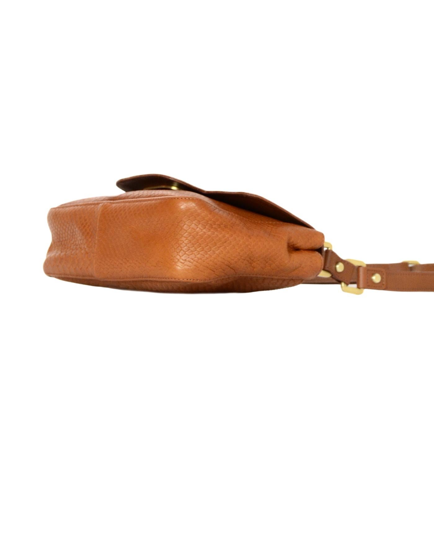 Brown Longchamp Tan Leather Embossed Python Gatsby Flap Crossbody Bag